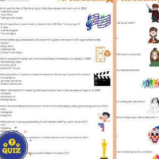 Cuestionario de trivia de la década de 2010 sobre CULTURA POP de Creative Verse Education |