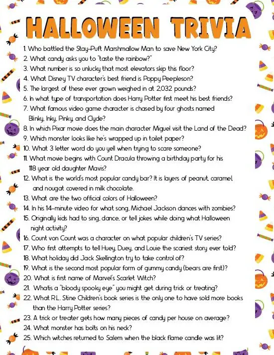 Preguntas de trivia de Halloween para imprimir gratis