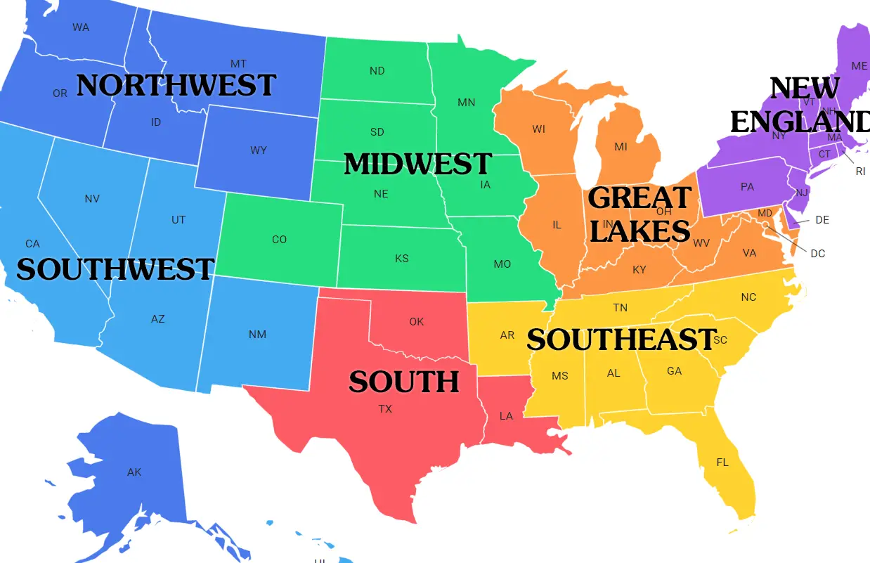 Mapas de regiones de Estados Unidos - Fla-shop.com