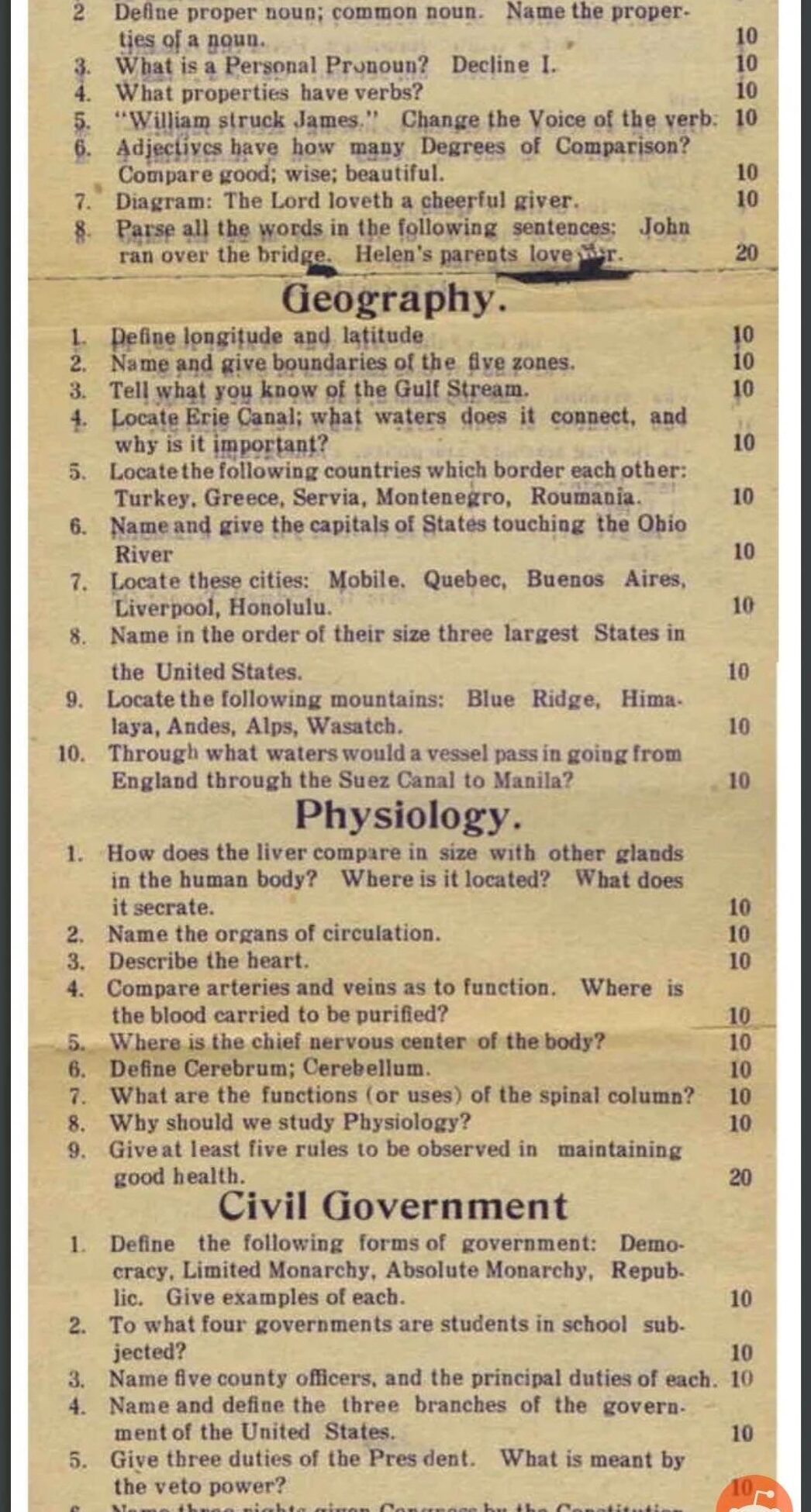 Una prueba de octavo grado de 1912 o 1918. : r/Professors