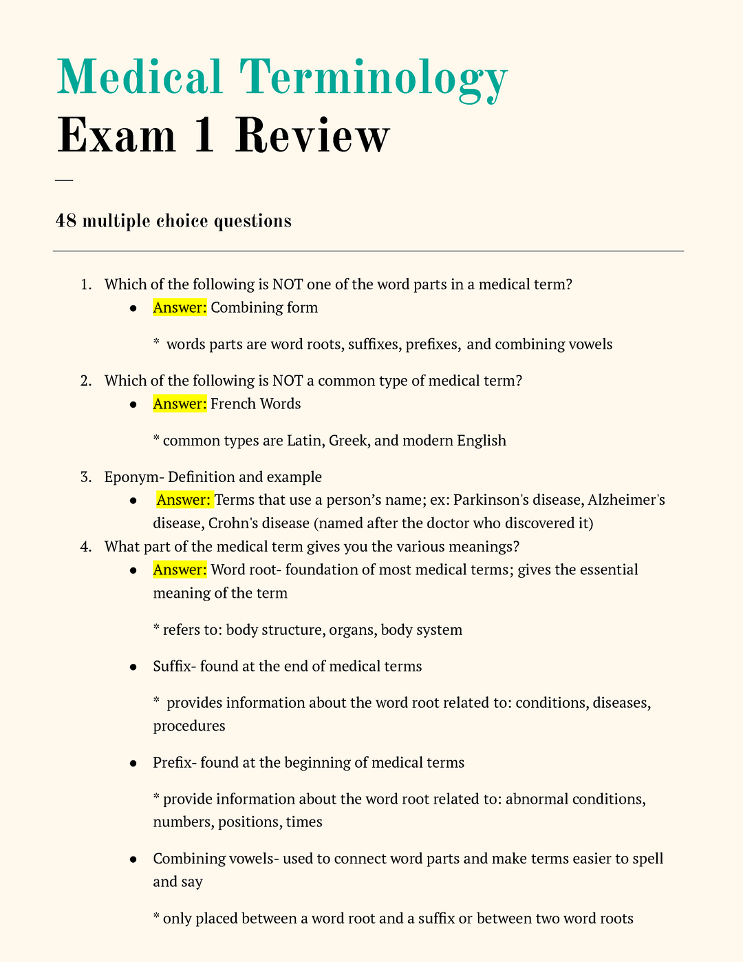Terminología médica Capítulo 3 y 5 TEST KEY.pdf - Médico ...