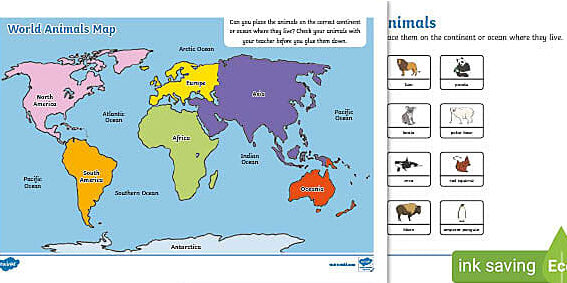 Clasificación de continentes y animales del mundo - KS1 - Geografía - Lugares