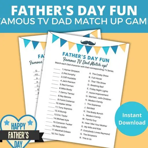 Juego imprimible del Día del Padre Famoso TV Dad Match up Quiz TV...